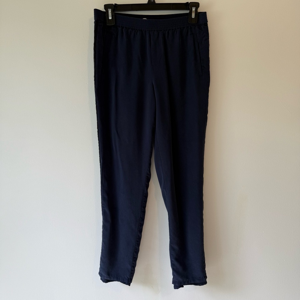 Joie silk pants elastic waist pockets navy blue size XS lined relaxed street